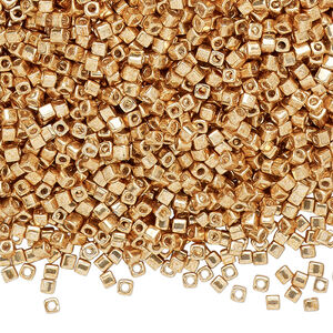 Seed bead, Miyuki, glass, pkg/250g, 1.8mm square, opaque galvanized yellow gold, (SB-1053).