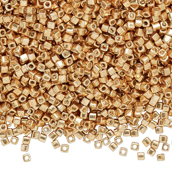 Seed bead, Miyuki, glass, pkg/250g, 1.8mm square, opaque galvanized yellow gold, (SB-1053). image number 0