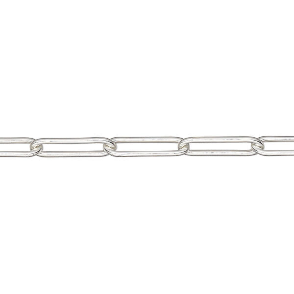 Chain, sterling silver, 3.8mm paperclip. Sold per 5-ft section. image number 0