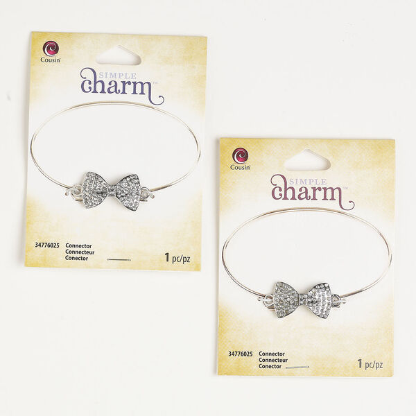 Connector, 1pkg2, silver-finished brass and acrylic, clear, 30x14mm-30x15mm bow. image number 0