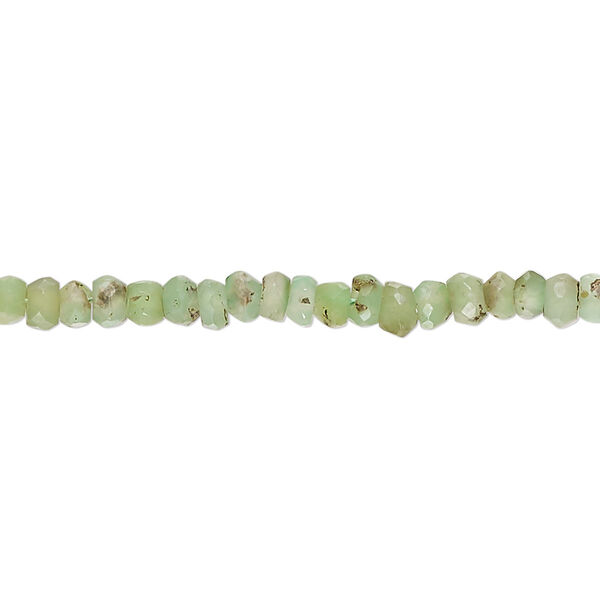 Bead, chrysoprase (natural), light, 3mm hand-cut faceted round and 3x2mm-4x3mm hand-cut faceted rondelle, C- grade, Mohs hardness 6-1/2 to 7. Sold per 14-inch strand. image number 0