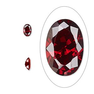 Gem, cubic zirconia, garnet red, 6x4mm faceted oval, Mohs hardness 8-1/2. Sold per pkg of 2.