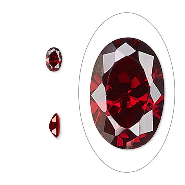 Gem, cubic zirconia, garnet red, 6x4mm faceted oval, Mohs hardness 8-1/2. Sold per pkg of 2. image number 0
