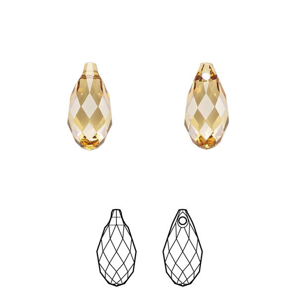 Briolette 2pk golden topaz, Crystal Passions® 13x6.5mm pendant drop 6010 image number 0