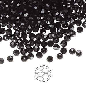 Bead 144pk jet, Preciosa Czech crystal 3mm round