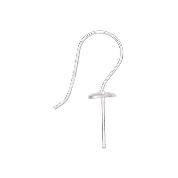 Ear wire fishhook 1pkg2 sterling silver, 29.5mm / 7mm cup / 13mm shank, 19 gauge 1 pair image number 0