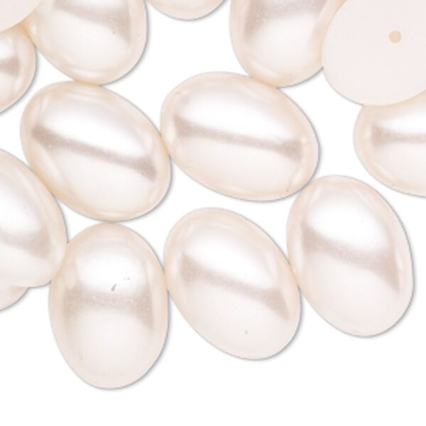 Cabochon, vintage Korean acrylic pearl, opaque light pink, 18x13mm half-drilled non-calibrated oval. Sold per pkg of 24. image number 0