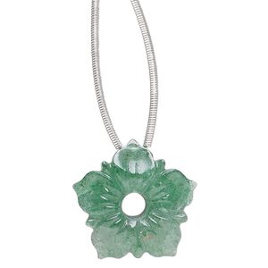 Green aventurine 1pkg1, hand-cut top-drilled carved flower bead natural 20x20mm