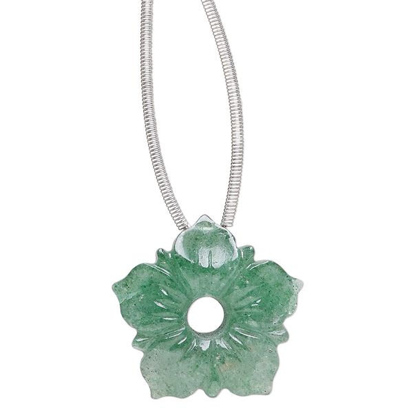 Green aventurine 1pkg1, hand-cut top-drilled carved flower bead natural 20x20mm image number 0
