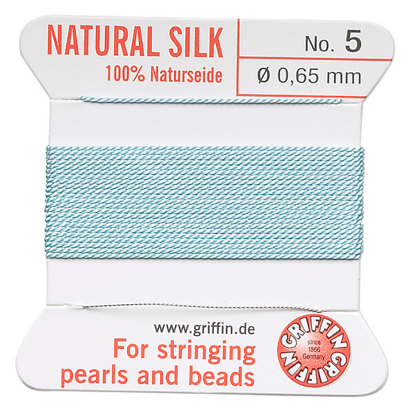Thread, Griffin, silk, turquoise blue, size #5. Sold per 2-meter card (approximately 78 inches). image number 0