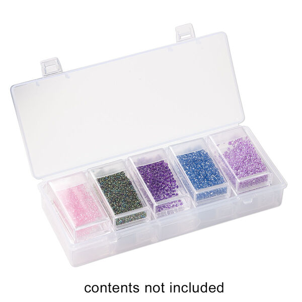 Organizer, acrylic, clear and white, 6 x 2-1/2 x 1-1/8 inches with (10) 45x25x11mm rectangle boxes and snap top. Sold per 11-piece set. image number 0