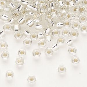 Seed bead, Miyuki, glass, pkg/25g, #6 rocaille, transparent silver-lined crystal clear, (RR-1).