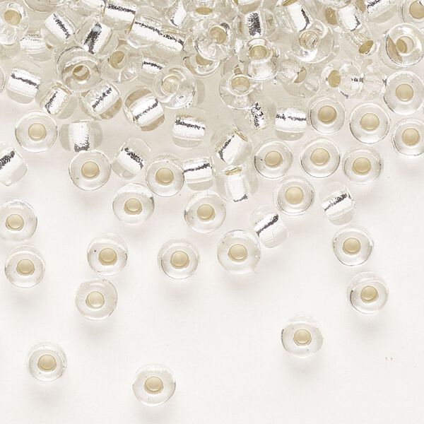 Seed bead, Miyuki, glass, pkg/25g, #6 rocaille, transparent silver-lined crystal clear, (RR-1). image number 0
