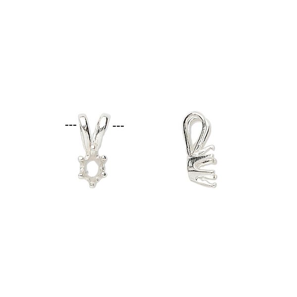 Pendant, Sure-Set™, sterling silver, 5x3mm pre-notched 6-prong oval setting. Sold individually. image number 0