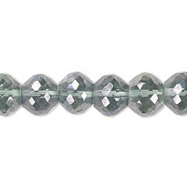 Bead, quartz crystal (coated), green AB, 10x8mm hand-cut faceted rondelle, B grade, Mohs hardness 7. Sold per pkg of 10. image number 0