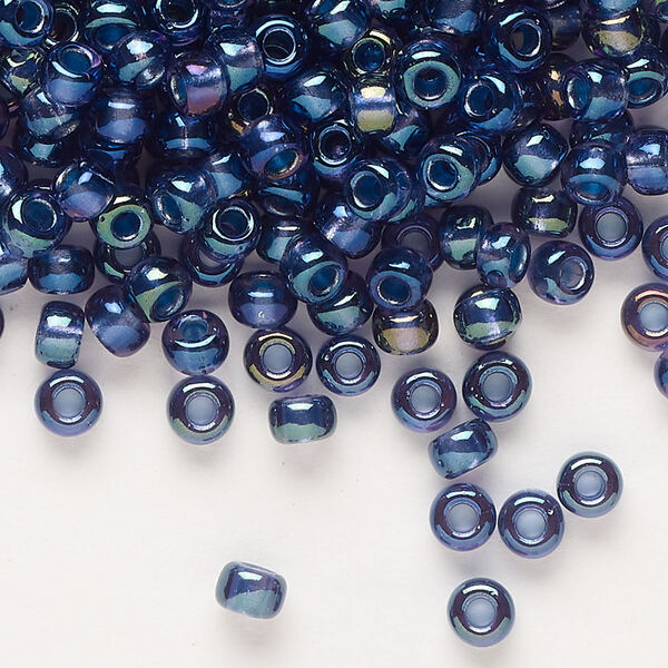 Seed bead, Miyuki, glass, pkg/25g, #6 rocaille, translucent night sky-lined luster crystal clear (RR-3539). image number 0