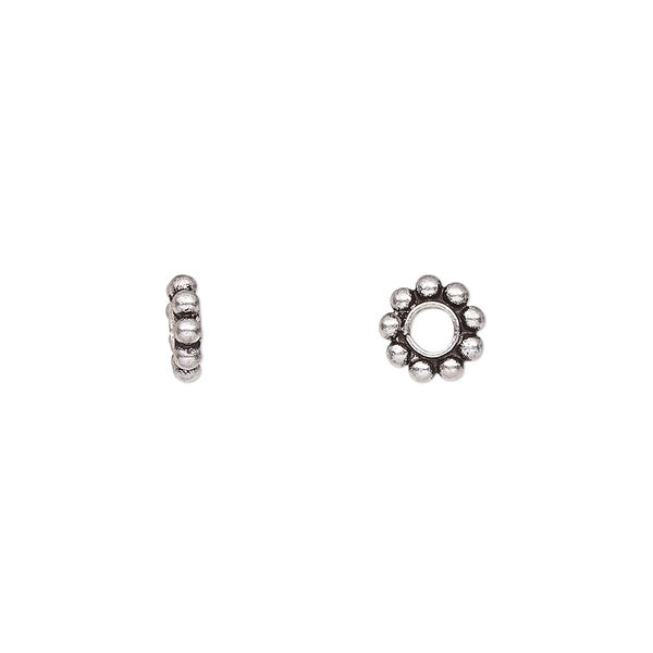 Bead, antiqued sterling silver, 7x2mm beaded rondelle. Sold per pkg of 15. image number 0