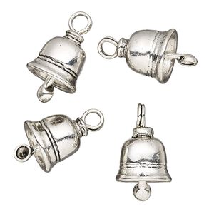 Charm, antique silver-finished "pewter" (zinc-based alloy), 16x12mm bell. Sold per pkg of 4.