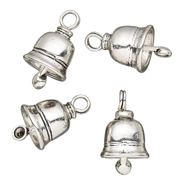 Charm, antique silver-finished "pewter" (zinc-based alloy), 16x12mm bell. Sold per pkg of 4. image number 0
