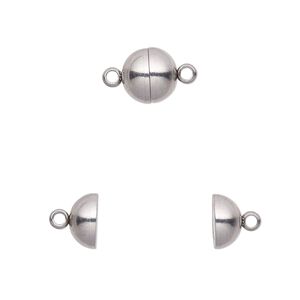Clasp magnetic 1pkg1, 8mm round, stainless steel 1-strand