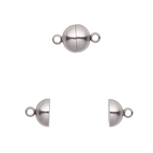 Clasp, magnetic, stainless steel, 8mm round. Sold individually. image number 0