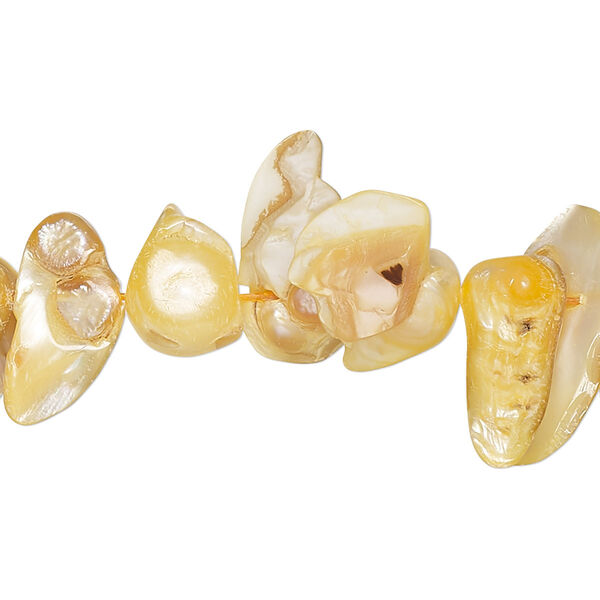 Pearl, cultured freshwater (dyed), golden wheat, 9x6mm-27x17mm baroque with 0.4mm hole, D grade, Mohs hardness 2-1/2 to 4. Sold per 15-inch strand. image number 0