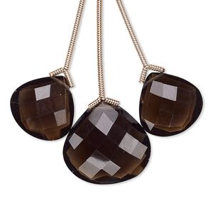 Smoky quartz 1pkg3, hand-cut top-drilled faceted pear bead 14mm / 18mm
