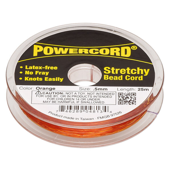 Cord, Powercord®, elastic, orange, 0.5mm, 4-pound test. Sold per 25-meter spool. image number 0