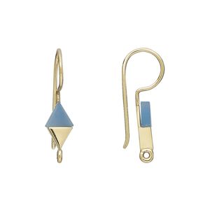 Ear wire fishhook 1pkg2 sterling silver / blue chalcedony, 24mm / 10x6mm hand-cut diamond / closed loop, 19 gauge gold-finished 1 pair