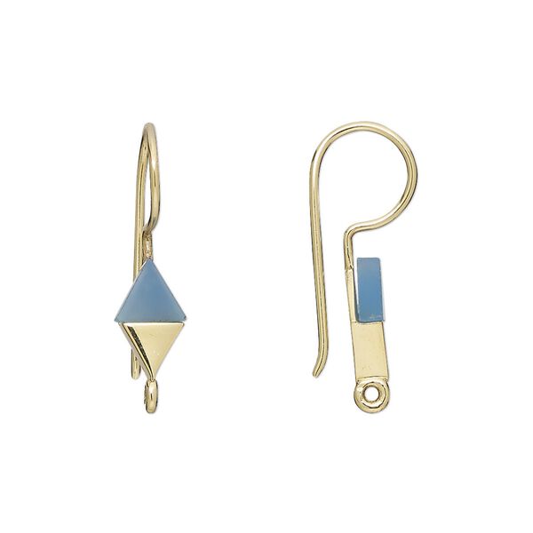 Ear wire fishhook 1pkg2 sterling silver / blue chalcedony, 24mm / 10x6mm hand-cut diamond / closed loop, 19 gauge gold-finished 1 pair image number 0