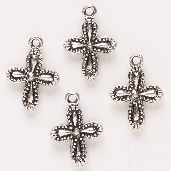 Drop, antique silver-finished "pewter" (zinc-based alloy), 16x14mm double-sided cross. Sold per pkg of 4. image number 0