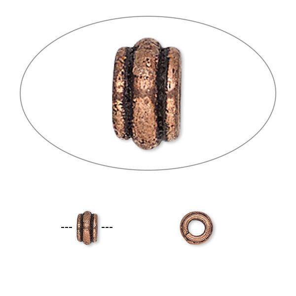 Bead, antiqued copper, 5x3mm double ring rondelle. Sold per pkg of 40. image number 0