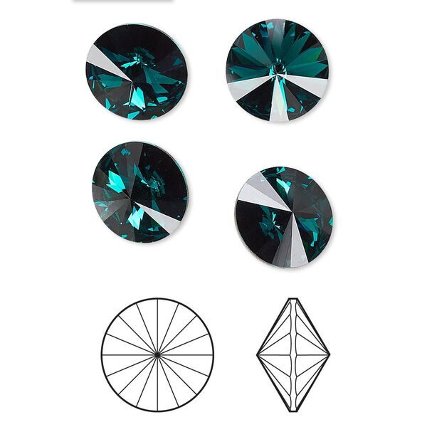 Chaton 4pk emerald foil back, Crystal Passions® 10.54-10.91mm rivoli SS47 1122 image number 0