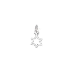 Drop, sterling silver, 8x7mm open Star of David. Sold per pkg of 10.