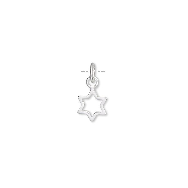 Drop, sterling silver, 8x7mm open Star of David. Sold per pkg of 10. image number 0