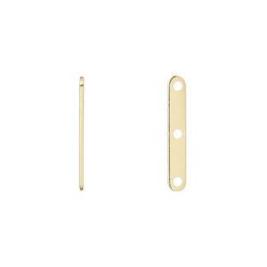Spacer bar, gold-plated brass, 19x3mm 3-strand, fits up to 8mm bead. Sold per pkg of 100.