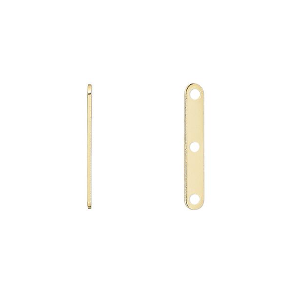 Spacer bar, gold-plated brass, 19x3mm 3-strand, fits up to 8mm bead. Sold per pkg of 100. image number 0