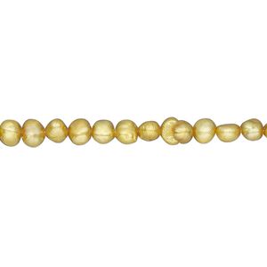 Pearl, cultured freshwater pearl (dyed), golden pear, 3-4mm flat-sided potato, D grade, Mohs hardness 2-1/2 to 4. Sold per 15-inch strand, approximately 105 beads.