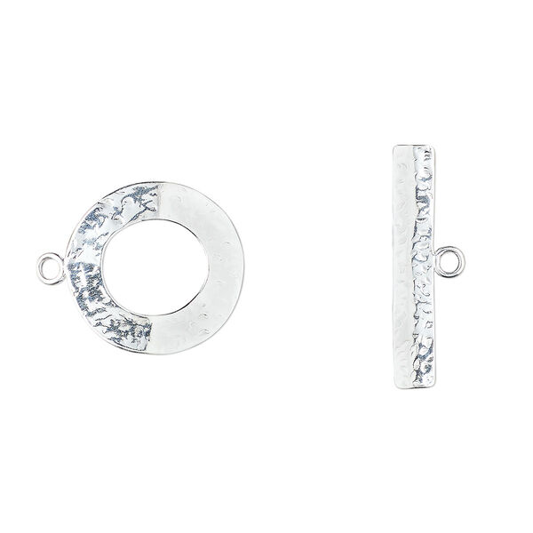 Clasp toggle 1pkg1 sterling silver, 25mm hammered wavy round image number 0