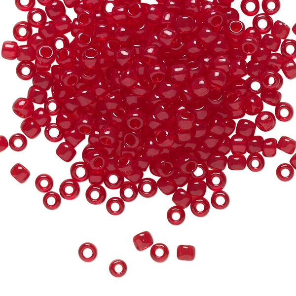 Seed bead, TOHO BEADS®, glass, pkg/7.5g, #8 round, transparent ruby (TR-08-5C). image number 0