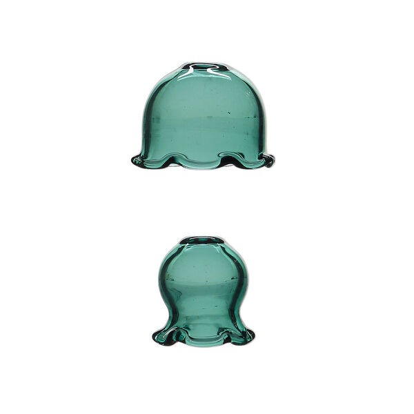 Component, glass, teal, 24x16mm and 16x16mm jellyfish, handmade. Sold per 2-piece set. image number 0