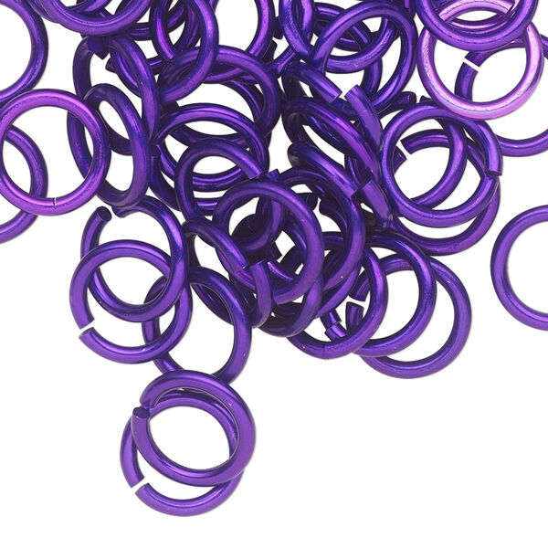 Jump ring, anodized tempered aluminum, purple, 10mm round, 7.2mm inside diameter, 15 gauge. Sold per pkg of 100. image number 0