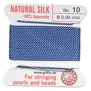 Thread, Griffin, silk, blue, size #10. Sold per 2-meter card (approximately 78 inches).