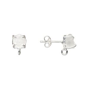 Earstud 1pkg2 sterling silver / quartz (natural), 5x5mm-7x7mm rough nugget / closed loop, 1 pair