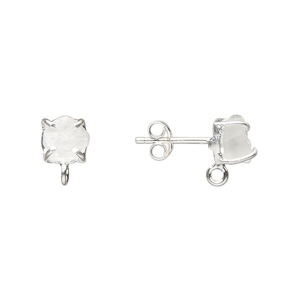 Earstud 1pkg2 sterling silver / quartz (natural), 5x5mm-7x7mm rough nugget / closed loop, 1 pair image number 0