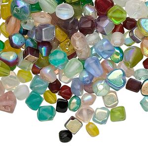 Bead mix, glass, multicolored AB, 4x4mm-7x6mm mixed shapes. Sold per pkg of 50 grams.
