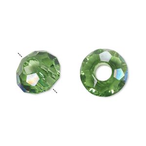 Bead 12pk 32 facets green AB, Celestial Crystal® Dione® 14x8mm rondelle
