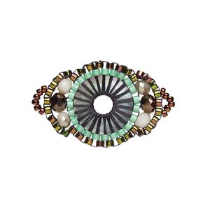 Link, Creative Touch, glass, mint green / cranberry / grey, 25x18mm double-sided fancy oval. Sold individually.