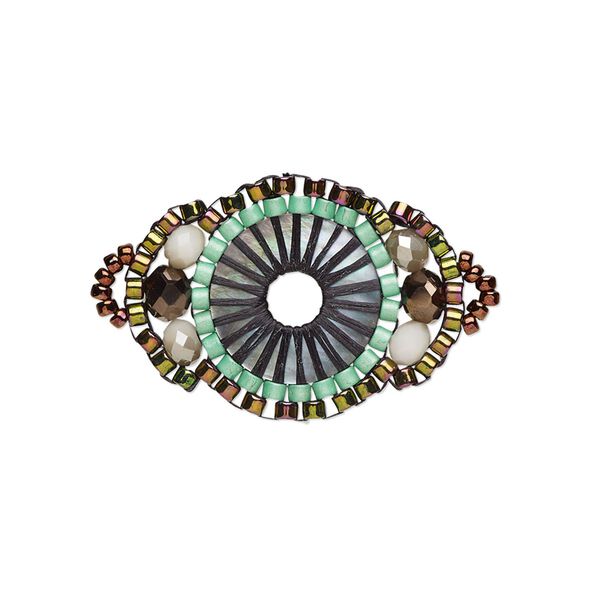 Link, Creative Touch, glass, mint green / cranberry / grey, 25x18mm double-sided fancy oval. Sold individually. image number 0