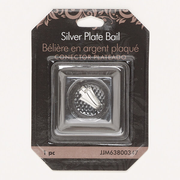 Bail, ice-pick, silver-finished brass, 16x8mm shield, 15mm grip length. Sold individually. image number 0
